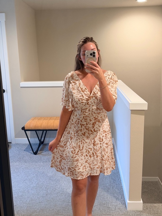 Gilli Dresses & Skirts - Gilli Cream Mini Dress with Brown Leaf Print